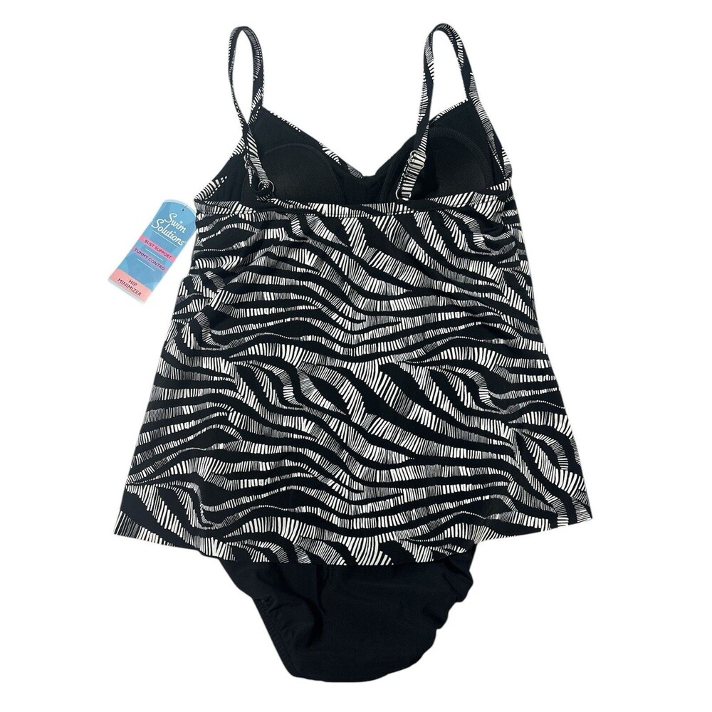 NWT Swim Solutions black white one piece swimsuit Full coverage sz 8 Minimizer - Picture 2 of 5